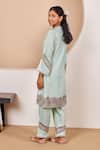 Shop_Bhawna Sethi_Green Pure Cotton Silk Printed Stripe Mandarin Collar Lovebird Kurta With Pant 