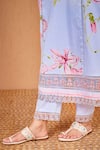 Bhawna Sethi_Blue Kurta Pure Cotton Silk Printed Floral V Neck Bluebird A-line With Pant _at_Aza_Fashions