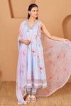 Buy_Bhawna Sethi_Blue Kurta Pure Cotton Silk Printed Floral Bluebird A-line Set With Dupatta _at_Aza_Fashions