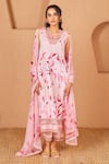 Buy_Bhawna Sethi_Pink Kurta Pure Cotton Silk Printed Floral V Neck Rosella A-line Set _at_Aza_Fashions