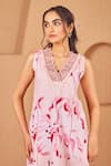 Shop_Bhawna Sethi_Pink Kurta Pure Cotton Silk Printed Floral V Neck Rosella A-line Set _Online_at_Aza_Fashions