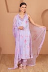 Bhawna Sethi_Purple Kurta Pure Cotton Silk Printed Floral V Neck Finch With Pant _Online_at_Aza_Fashions