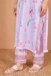 Bhawna Sethi_Purple Kurta Pure Cotton Silk Printed Floral V Neck Finch With Pant _at_Aza_Fashions