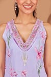 Buy_Bhawna Sethi_Purple Kurta Pure Cotton Silk Printed Floral V Neck Finch Set _Online_at_Aza_Fashions