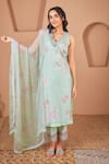 Buy_Bhawna Sethi_Green Kurta Pure Cotton Silk Printed Floral V Neck Lovebird Set _at_Aza_Fashions