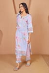 Buy_Bhawna Sethi_Blue Kurta Pure Cotton Silk Printed Floral Notched Round Bluebird With Pant _Online_at_Aza_Fashions