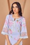 Shop_Bhawna Sethi_Blue Kurta Pure Cotton Silk Printed Floral Notched Round Bluebird With Pant _Online_at_Aza_Fashions