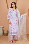 Buy_Bhawna Sethi_Blue Kurta Pure Cotton Silk Printed Floral Notched Bluebird Set With Dupatta _at_Aza_Fashions