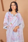 Bhawna Sethi_Blue Kurta Pure Cotton Silk Printed Floral Notched Bluebird Set With Dupatta _Online_at_Aza_Fashions