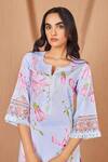 Buy_Bhawna Sethi_Blue Kurta Pure Cotton Silk Printed Floral Notched Round Bluebird Set 