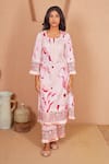 Buy_Bhawna Sethi_Pink Kurta Pure Cotton Silk Printed Floral Notched Round Rosella With Pant _at_Aza_Fashions