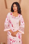 Bhawna Sethi_Pink Kurta Pure Cotton Silk Printed Floral Notched Round Rosella With Pant _Online_at_Aza_Fashions