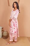 Bhawna Sethi_Pink Kurta Pure Cotton Silk Printed Floral Notched Round Rosella With Pant _at_Aza_Fashions