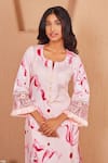 Bhawna Sethi_Pink Kurta Pure Cotton Silk Printed Floral Notched Rosella Set With Dupatta _Online_at_Aza_Fashions