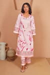 Shop_Bhawna Sethi_Pink Kurta Pure Cotton Silk Printed Floral Notched Rosella Set With Dupatta _Online_at_Aza_Fashions