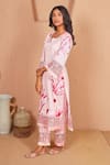 Buy_Bhawna Sethi_Pink Kurta Pure Cotton Silk Printed Floral Notched Rosella Set With Dupatta 