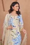 Buy_Bhawna Sethi_Yellow Kurta Pure Cotton Silk Printed Floral Notched Round Canary With Pant 