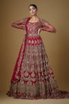 Buy_FATIZ_Red Tulle Zari, Crystals, Cut Work Round Hand Embroidered Anarkali With Dupatta _at_Aza_Fashions