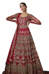 Shop_FATIZ_Red Tulle Zari, Crystals, Cut Work Round Hand Embroidered Anarkali With Dupatta _Online_at_Aza_Fashions