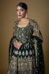 Buy_FATIZ_Green Tulle Sequins, Zari, Crystals Round Neck Embroidered Anarkali With Dupatta _Online_at_Aza_Fashions
