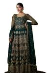 Shop_FATIZ_Green Tulle Sequins, Zari, Crystals Round Neck Embroidered Anarkali With Dupatta _Online_at_Aza_Fashions