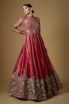 Buy_Fatiz_Red Tulle Zari, Cut Work, Sequins High Neck Hand Embroidered Gown _at_Aza_Fashions