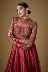 Fatiz_Red Tulle Zari, Cut Work, Sequins High Neck Hand Embroidered Gown _Online_at_Aza_Fashions