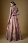 Shop_FATIZ_Pink Tulle Zari, Sequins High Neck Embroidered Gown _at_Aza_Fashions