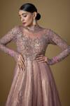 FATIZ_Pink Tulle Zari, Sequins High Neck Embroidered Gown _Online_at_Aza_Fashions