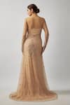 Shop_FATIZ_Gold Tulle, Lycra Embroidery, Beads Round Neck Hand Fish-cut Gown With Inner _at_Aza_Fashions