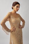 Buy_FATIZ_Gold Tulle, Lycra Embroidery, Beads Round Neck Hand Fish-cut Gown With Inner _Online_at_Aza_Fashions