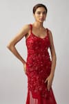 Buy_FATIZ_Red Tulle, Lycra Embroidery, Beads, Pearls Round Hand Bodycon Gown With Inner _Online_at_Aza_Fashions