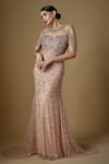 Buy_FATIZ_Rose Gold Tulle Hand Embroidered Crystals Round Fish-cut Gown _at_Aza_Fashions