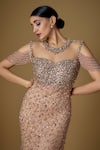 FATIZ_Rose Gold Tulle Hand Embroidered Crystals Round Fish-cut Gown _Online_at_Aza_Fashions