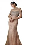 Shop_FATIZ_Rose Gold Tulle Hand Embroidered Crystals Round Fish-cut Gown _Online_at_Aza_Fashions