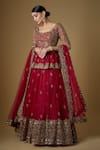 Buy_FATIZ_Red Tulle Hand Embroidered Zardosi Round Peplum Blouse Lehenga Set _at_Aza_Fashions