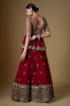 Shop_FATIZ_Red Tulle Hand Embroidered Zardosi Round Peplum Blouse Lehenga Set _at_Aza_Fashions