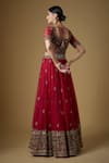 Shop_Fatiz_Red Tulle Cut Work, Sequins, Zari Round Neck Hand Embroidered Blouse Lehenga Set _at_Aza_Fashions