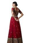 Buy_Fatiz_Red Tulle Cut Work, Sequins, Zari Round Neck Hand Embroidered Blouse Lehenga Set _Online_at_Aza_Fashions