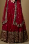 Shop_Fatiz_Red Tulle Cut Work, Sequins, Zari Round Neck Hand Embroidered Blouse Lehenga Set _Online_at_Aza_Fashions