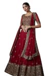 Buy_Fatiz_Red Tulle Cut Work, Sequins, Zari Round Neck Hand Embroidered Blouse Lehenga Set 