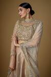 FATIZ_Gold Tulle Cut Work, Sequins, Zari High Neck Embroidered Blouse Lehenga Set _Online_at_Aza_Fashions