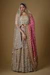 Buy_FATIZ_Gold Tulle Cut Work, Sequins, Zari Square Neck Hand Embroidered Lehenga Set _at_Aza_Fashions
