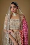 FATIZ_Gold Tulle Cut Work, Sequins, Zari Square Neck Hand Embroidered Lehenga Set _Online_at_Aza_Fashions