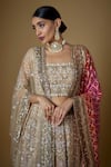 Buy_FATIZ_Gold Tulle Cut Work, Sequins, Zari Square Neck Hand Embroidered Lehenga Set _Online_at_Aza_Fashions
