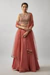 Buy_FATIZ_Pink Lehenga And Blouse Silk Organza Hand Embroidered Zardosi Cutdana Set _at_Aza_Fashions