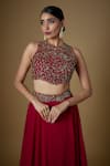 FATIZ_Pink Tulle Hand Embroidered Zardosi Round Blouse And Lehenga Set _Online_at_Aza_Fashions