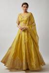 Buy FATIZ Yellow Tissue, Georgette, Tulle Cut Work, Hand Embroidered Blouse Lehenga Set at Aza Fashions Buy_FATIZ_Yellow Tissue, Georgette, Tulle Cut Work, Hand Embroidered Blouse Lehenga Set _at_Aza_Fashions