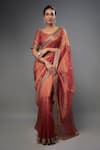 Buy_FATIZ_Orange Tissue Organza Hand Embroidered Cutdana Leaf Neck Saree With Blouse _at_Aza_Fashions