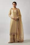 Buy_FATIZ_Gold Georgette And Organza Placement Sequin Kurta Palazzo Set _at_Aza_Fashions